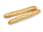 Deux baguettes françaises dorées sur un fond blanc