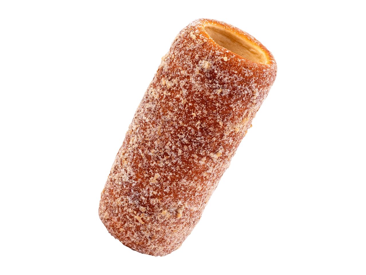 Un kürtőskalács, desert tradițional unguresc, acoperit cu zahăr.