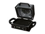 Open electric grill and air fryer with digital display and control knob