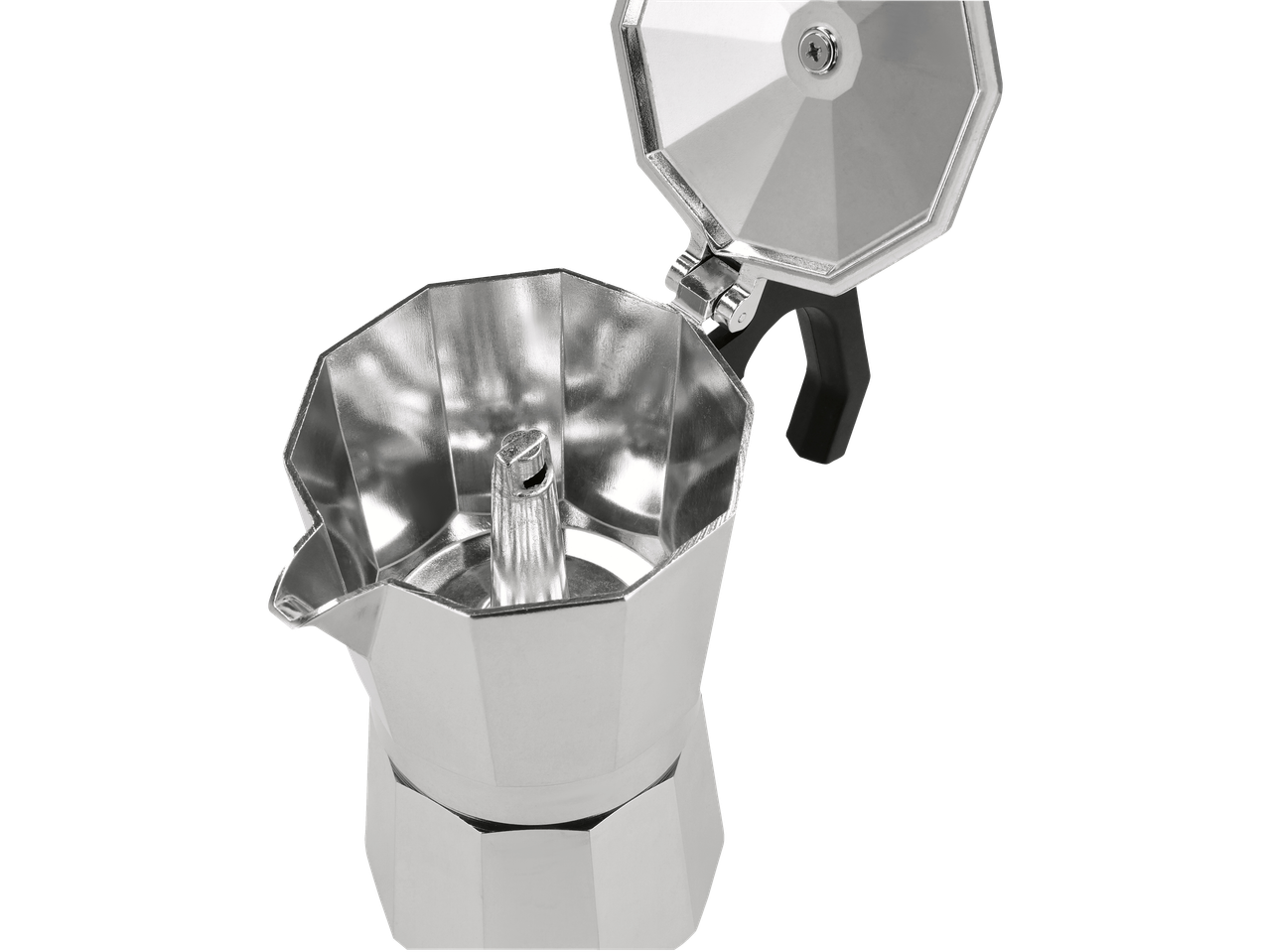 Máquina de café expresso SILVERCREST de alumínio com tampa aberta