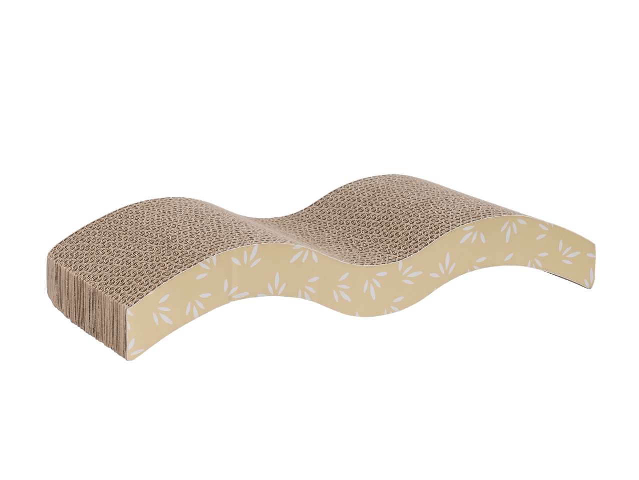 Zoofari Haustierschlafplatz: vågig klösbräda i kartong för husdjur, med bladmönster