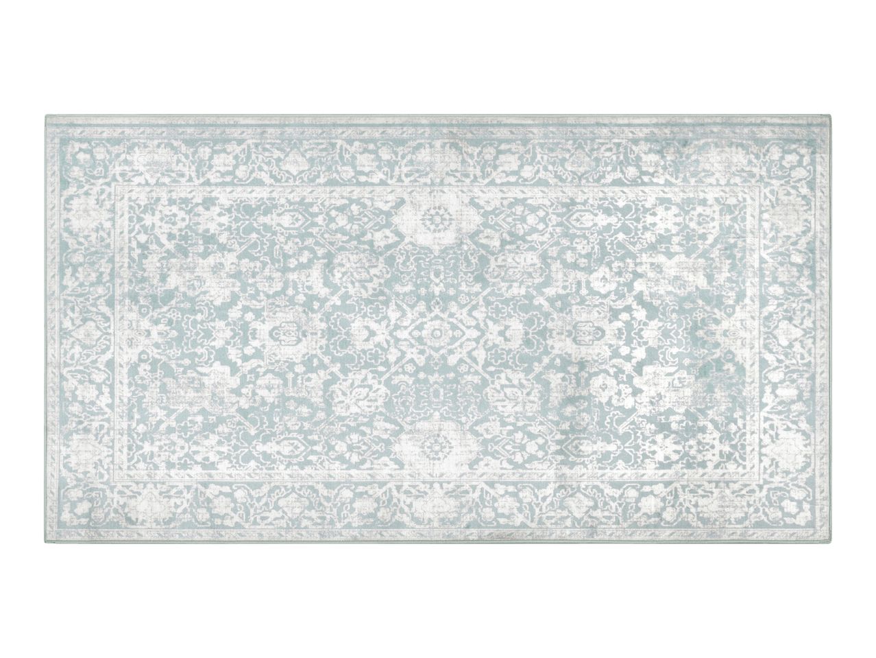 Light blue and white patterned rectangular rug