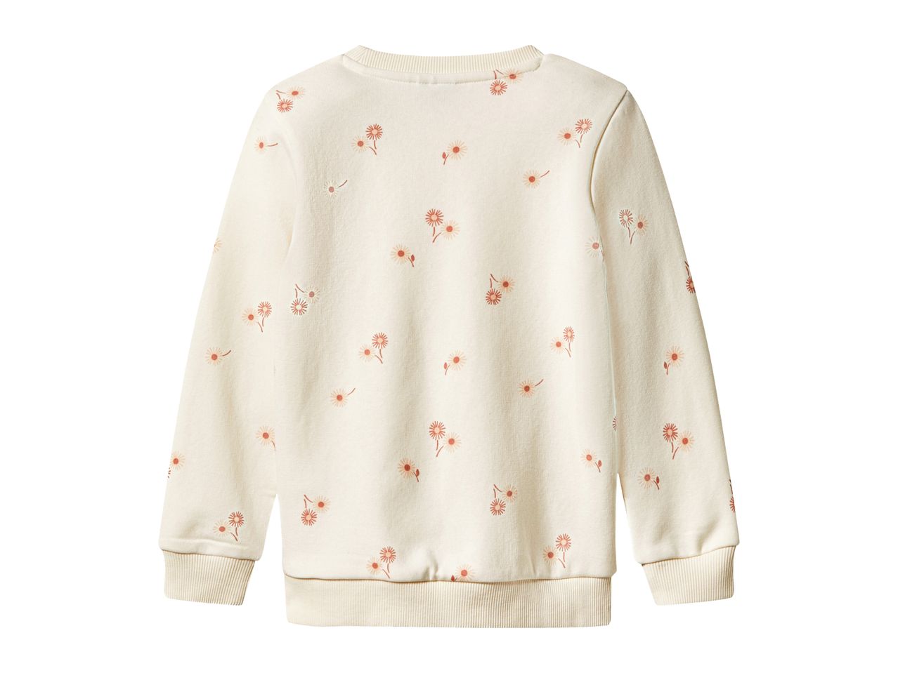 Cream-colored sweatshirt with a scattered daisy print on the back.