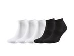 Five sports socks: three white, two black.