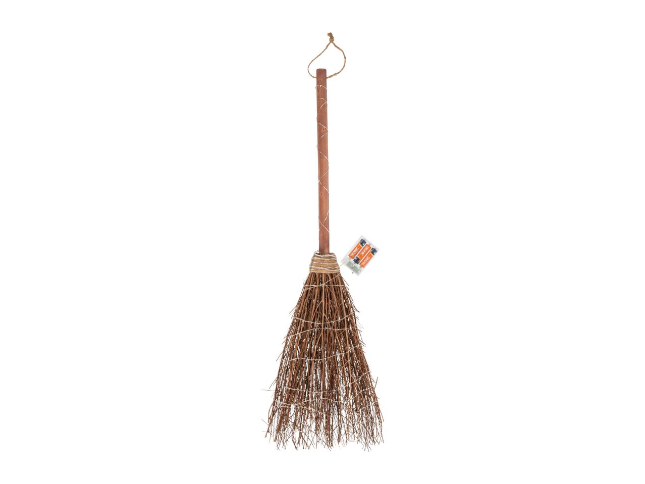 Decorative witch's broom with LED lights and battery pack