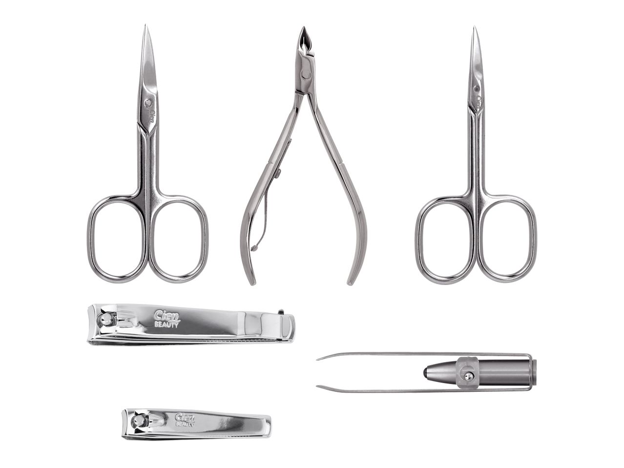 Maniküre-Set mit Nagelscheren, Nagelknipsern, Nagelhautzange und Pinzette