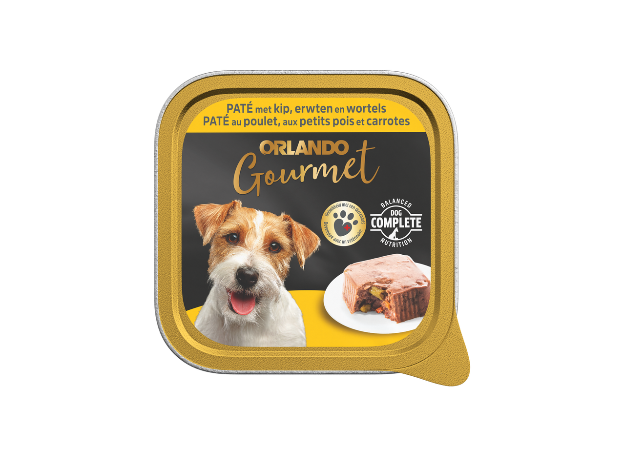 Pâté Orlando Gourmet au poulet, petits pois et carottes pour chiens