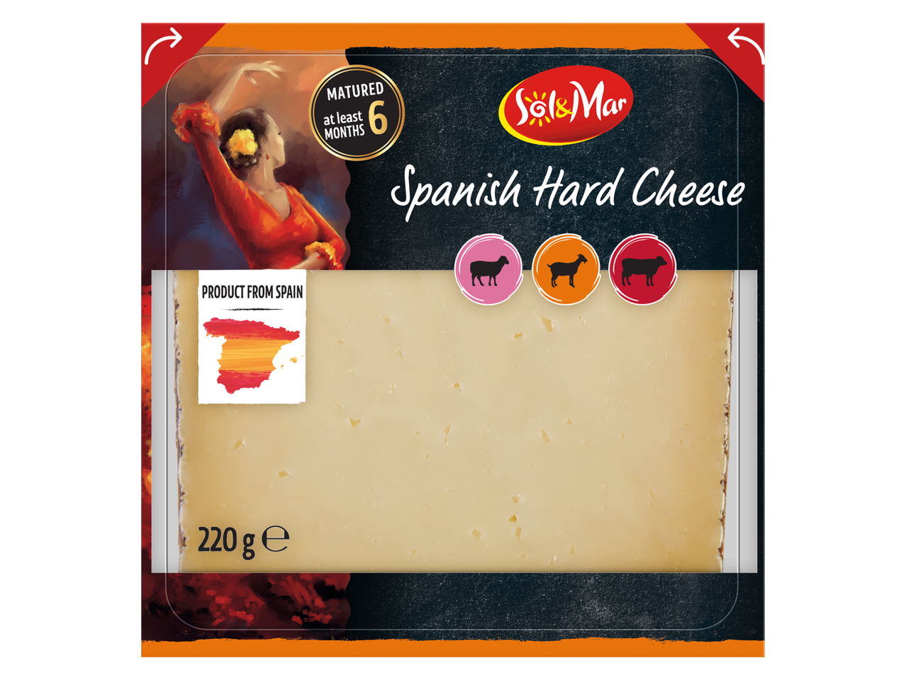 Sol & Mar Spaanse harde kaas, minstens 6 maanden gerijpt, 220g.