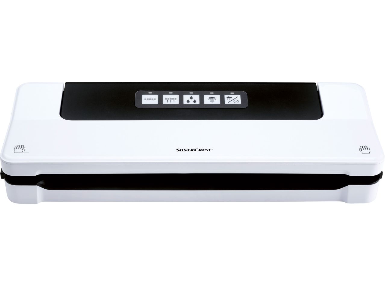 Вакуумираща машина SilverCrest в бяло и черно с контролен панел и логото на марката.