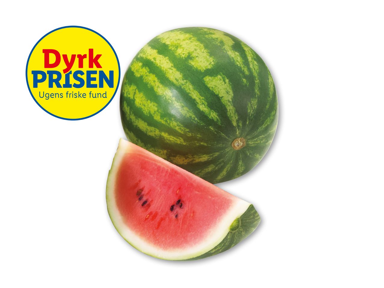 En vandmelon og et stykke vandmelon med Dyrek Prisen logoet.