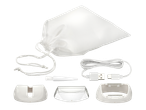 Acessórios de depilador CIEN BEAUTY: bolsa, cabo de carregamento, escova de limpeza e cabeças.
