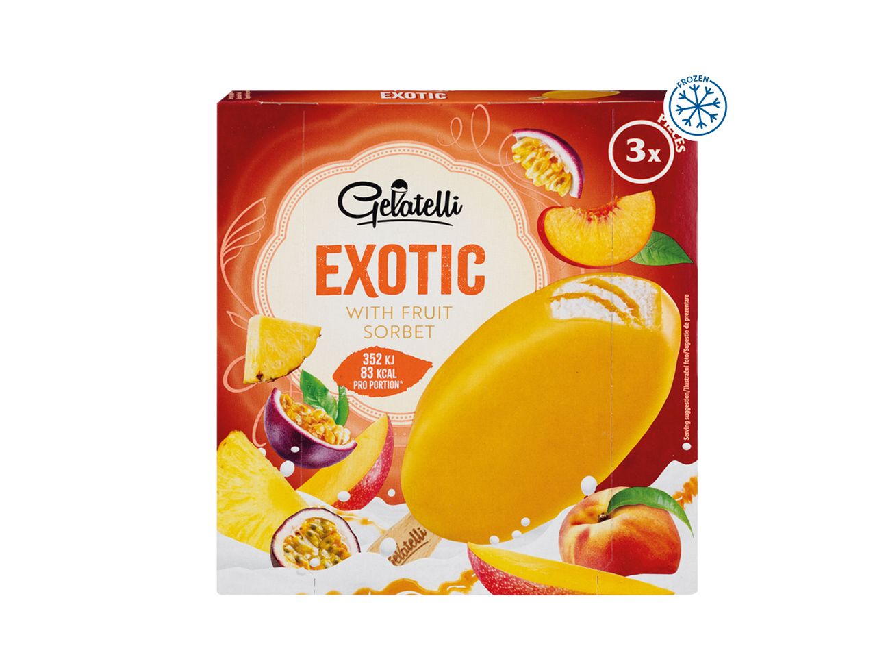 Gelatelli Exotic: fruit sorbet with peach, pineapple and passionfruit.