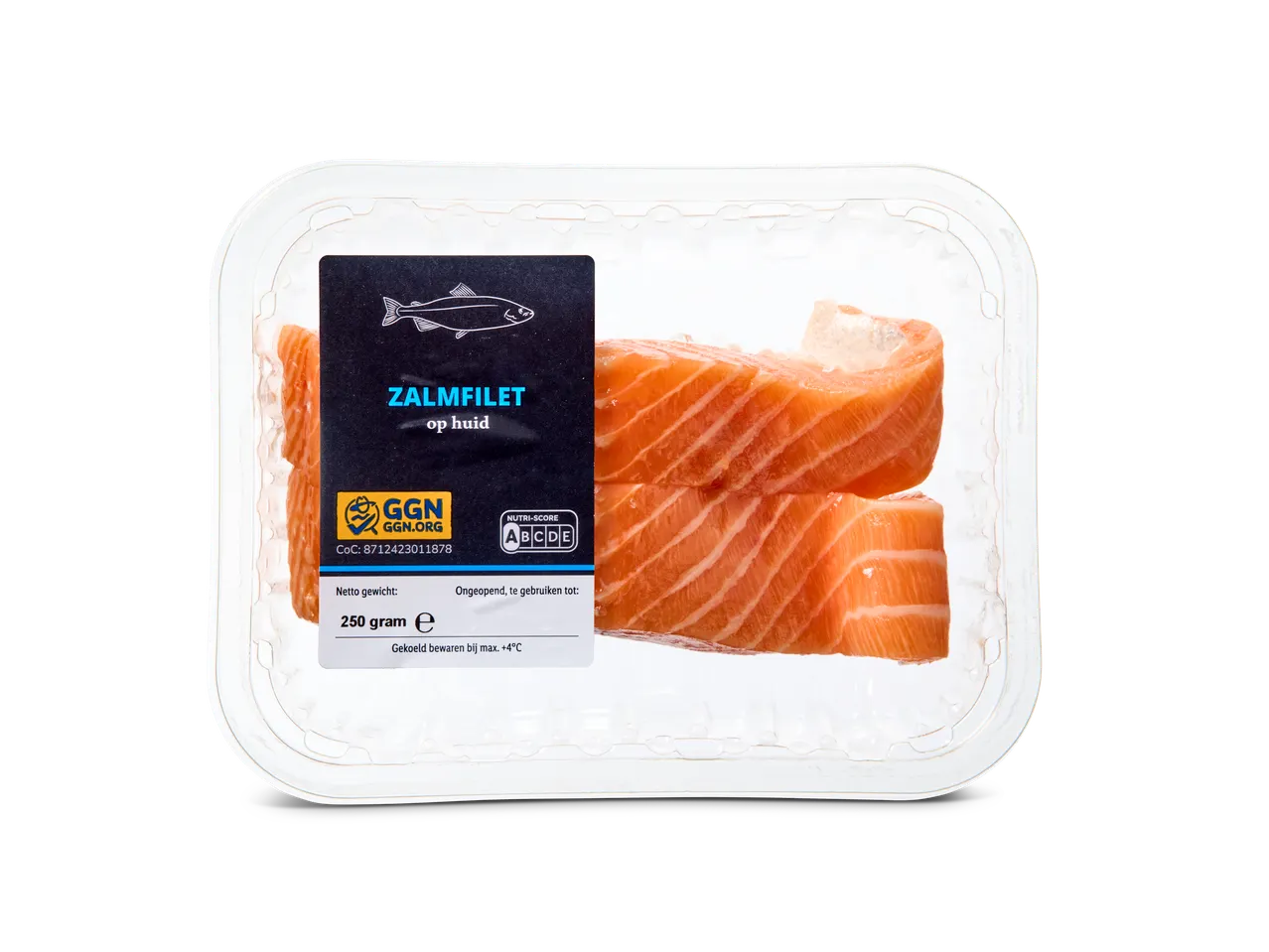 Verpakte zalmfilets: 250g.