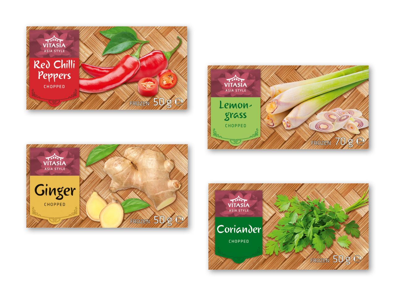 Vitasias frosne asiatiske krydderier: chili, ingefær, citrongræs og koriander.