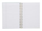 Open spiral-bound notebook with lined pages and a column on the left side.