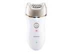 White and gold epilator with a power button and speed indicator.