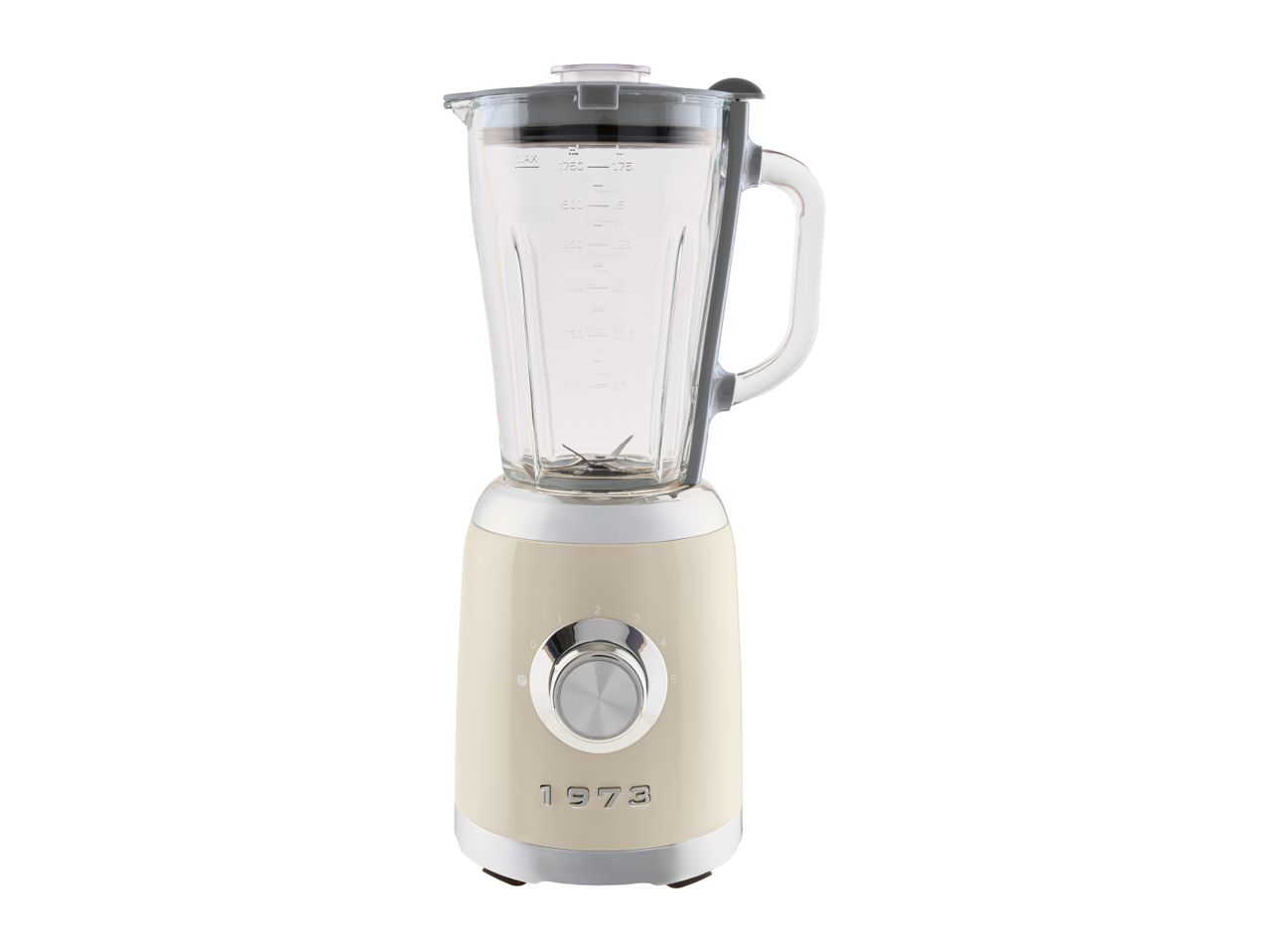 Retro-style cream blender with glass jug and 1973 lettering