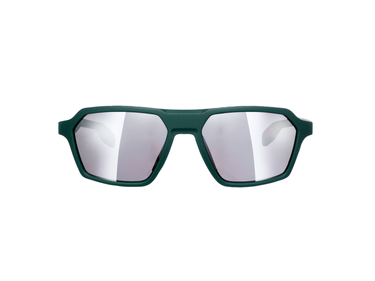 Óculos de sol verdes com lentes espelhadas.