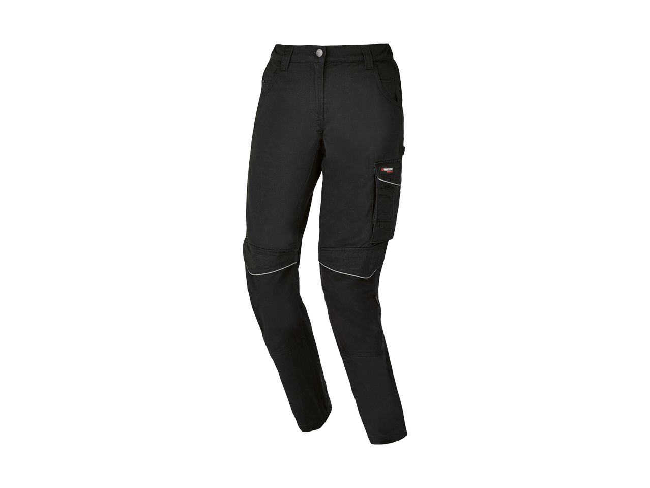 Black work trousers with multiple pockets and reflective details, featuring the Parkside logo.