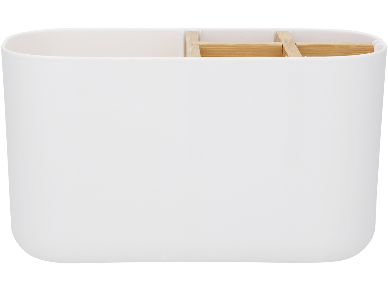 Bijeli LIVARNO organizator s bambusovim pretincima za četkice za zube.