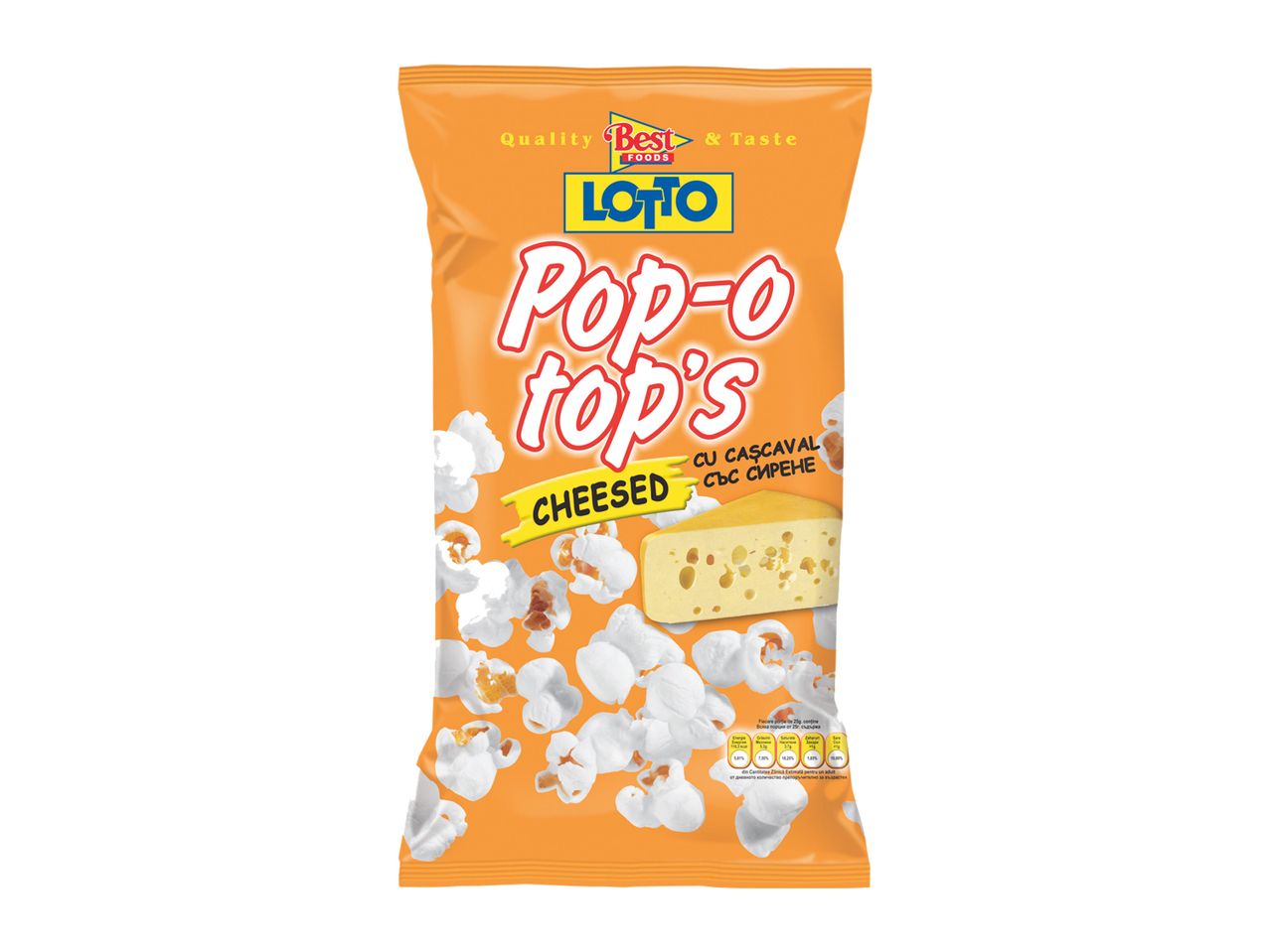Punga de popcorn Lotto Pop-o-Tops cu aromă de cașcaval.