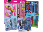 Skolmaterialset med Barbie, Spiderman, Stitch och Frozen-tema.