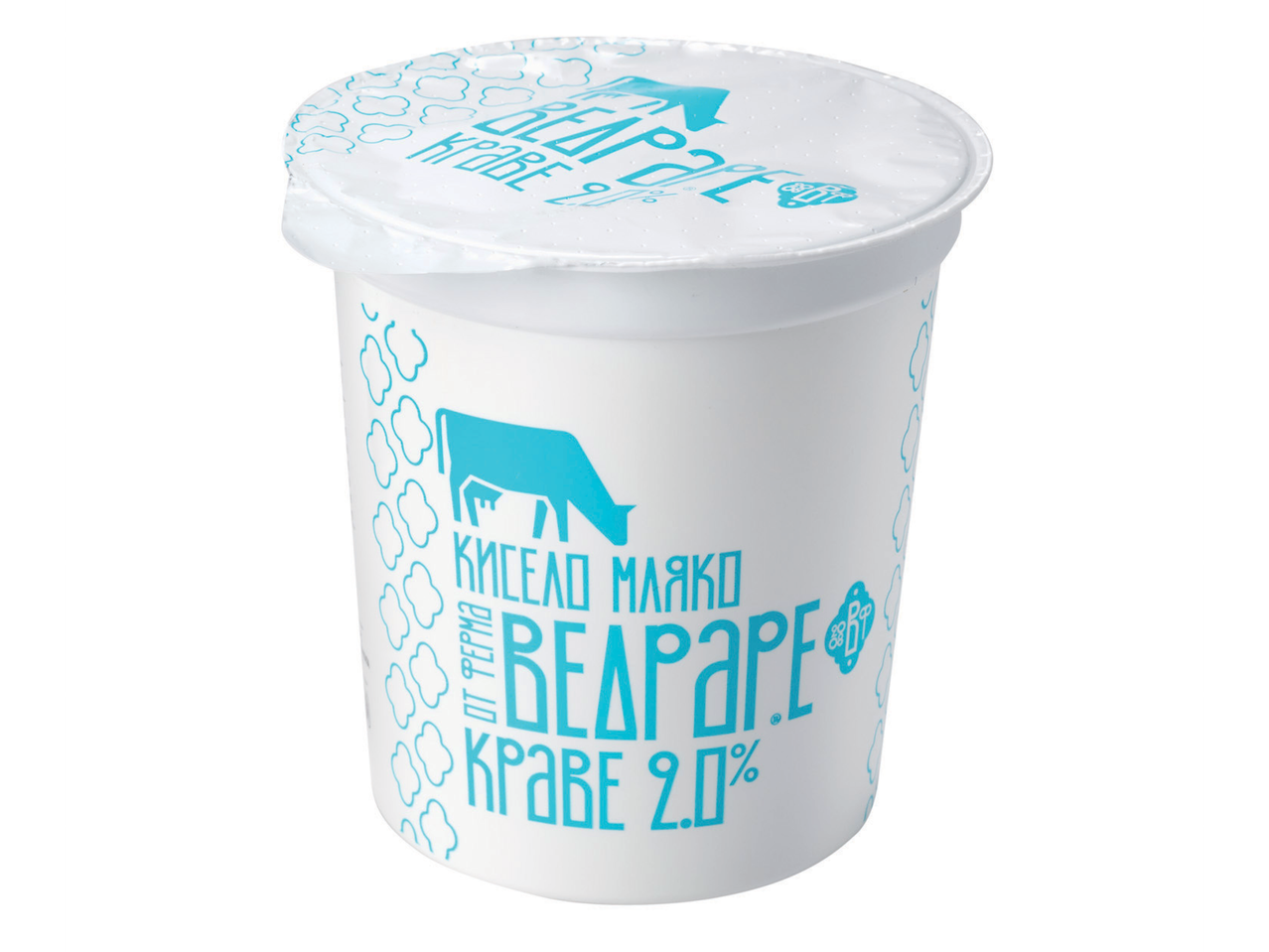 Кофичка с кисело мляко от краве мляко 2.0% с илюстрация на крава.
