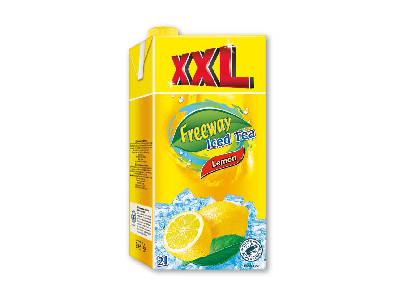 XXL citron iste i en gul karton med isterninger og citroner.