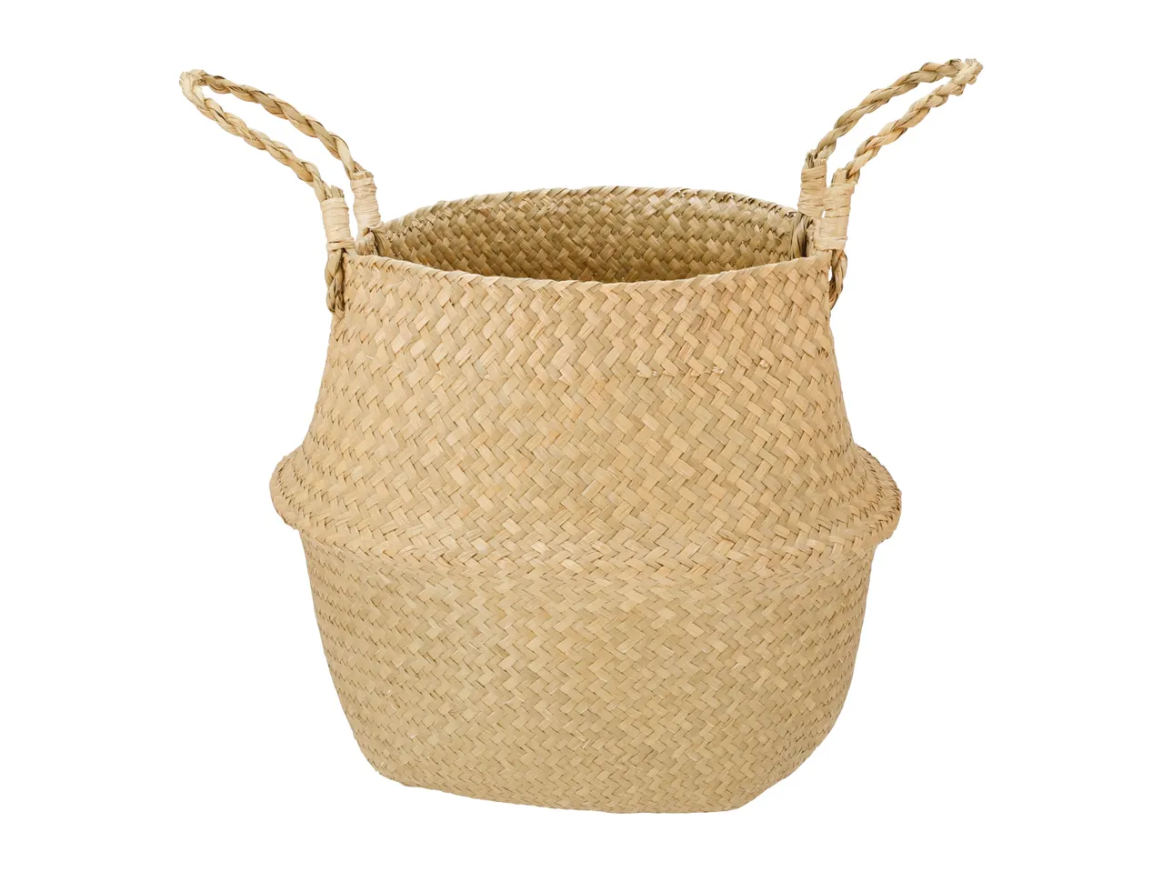 Woven seagrass belly basket with handles