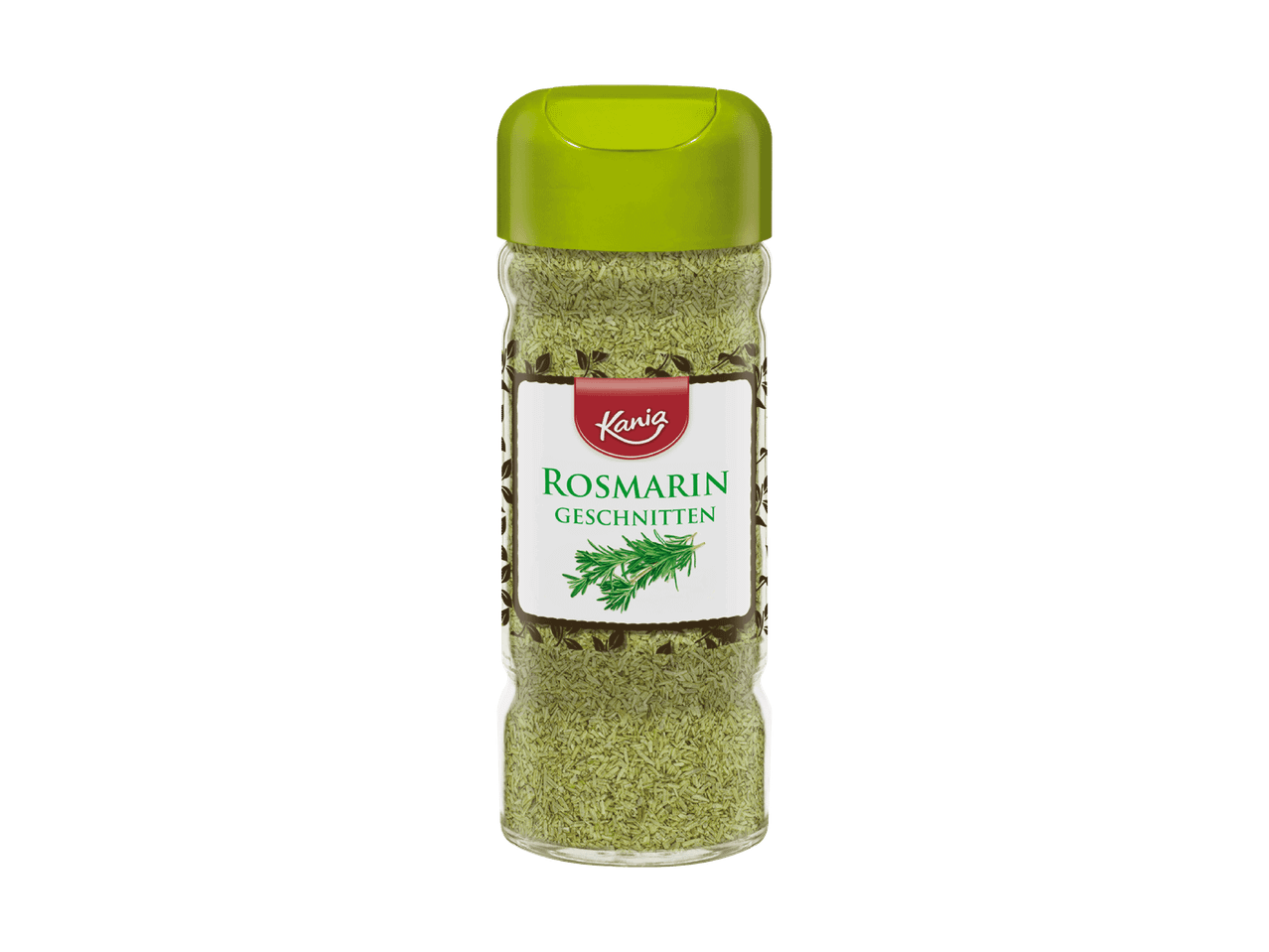 Rosmarin geschnitten in einem Gewürzstreuer mit grünem Deckel