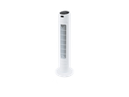 White tower fan with remote control.