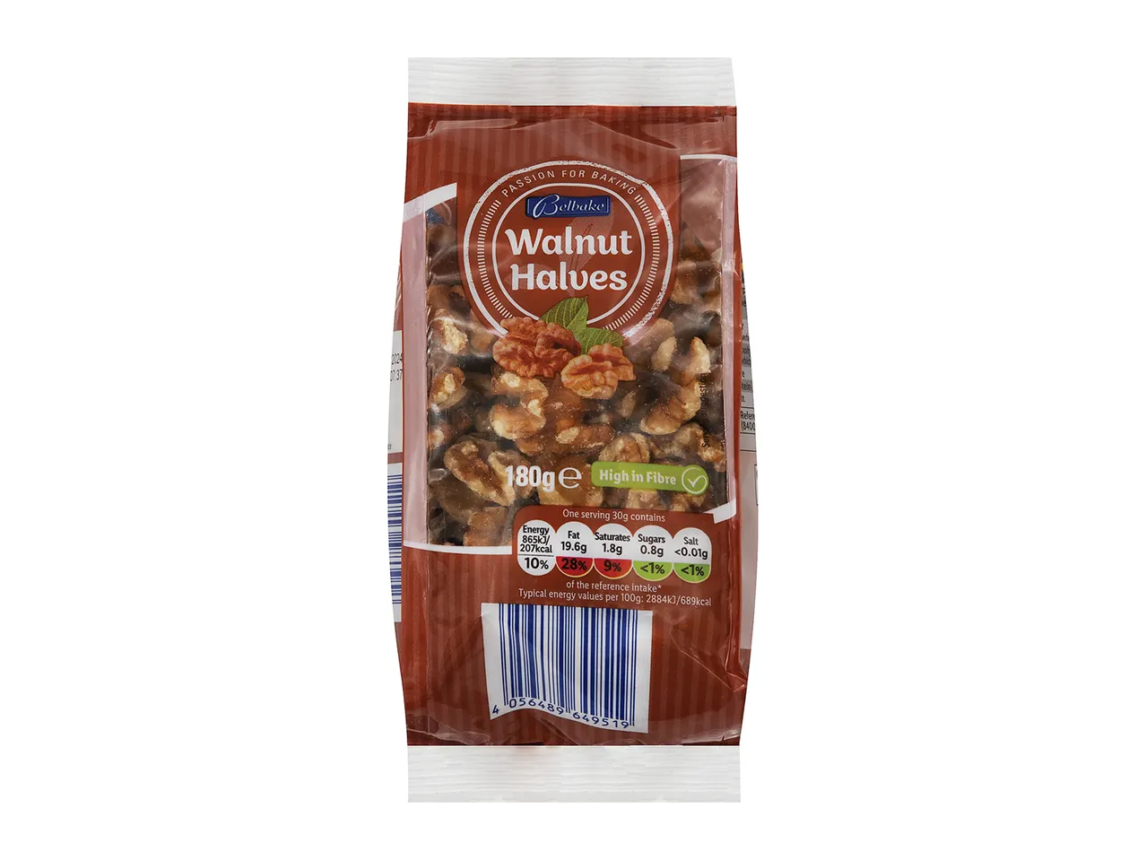 Bolbake Walnut Halves: 180g of shelled walnuts, high in fibre.