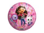 Pink ball with cartoon characters, music notes, and confetti, featuring a girl with cat ears and two cat figures.