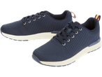 Mörkblå stickade sneakers med ljus sula.