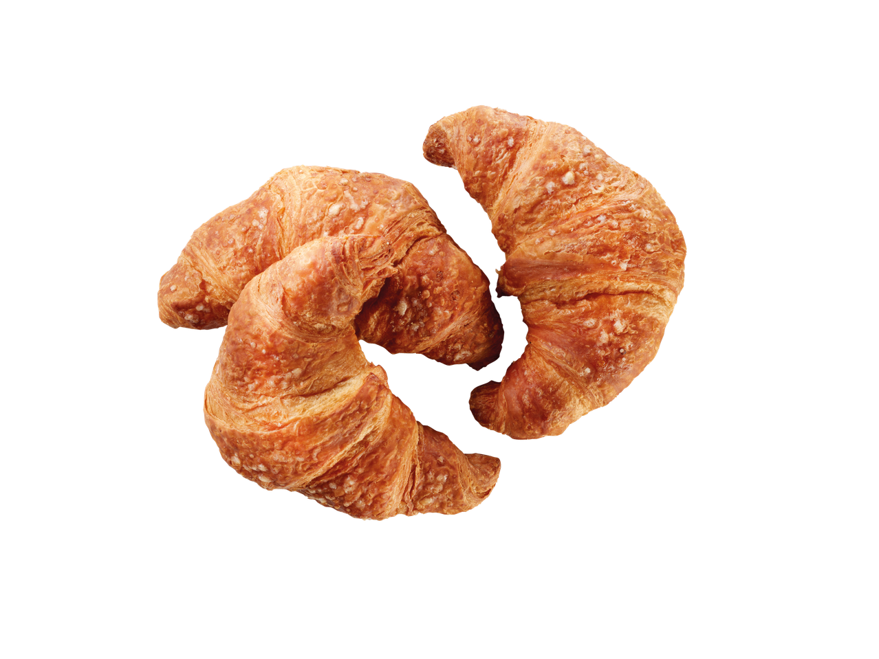 Két aranybarna croissant, pékáru.