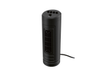 Ventilador cilíndrico preto com várias velocidades.