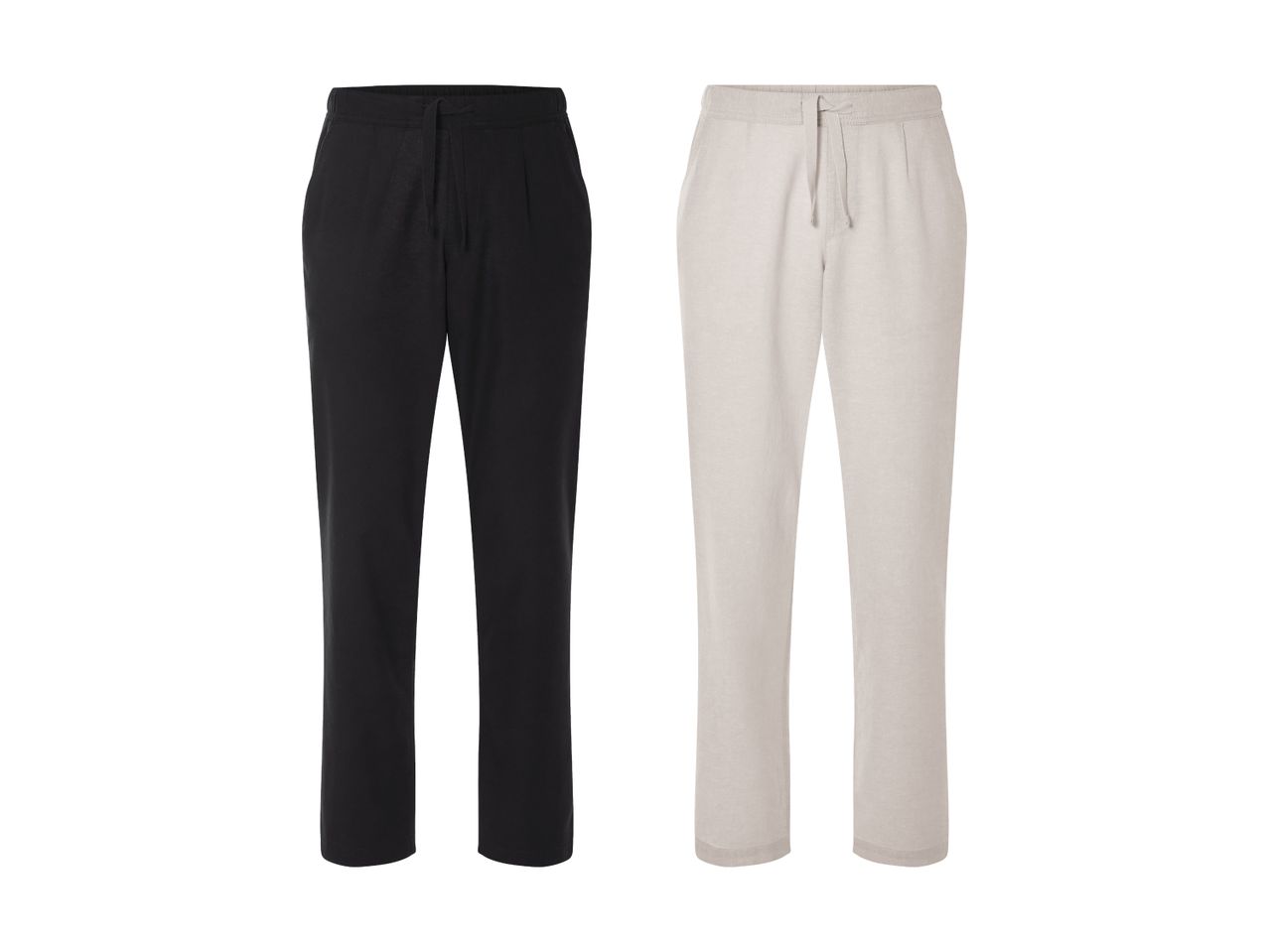 Zwei Hosen, eine schwarze und eine hellbeige.
