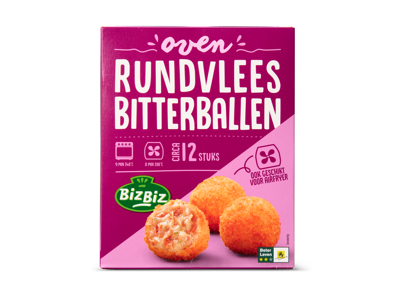 BizBiz rundvleespeterballen, geschikt voor oven en airfryer.