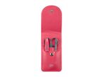 Pink leatherette manicure set with nail clippers and tweezers.