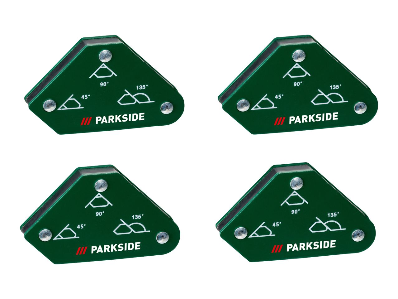 Four Parkside magnetic angle guides, showing 45°, 90°, and 135° angles.