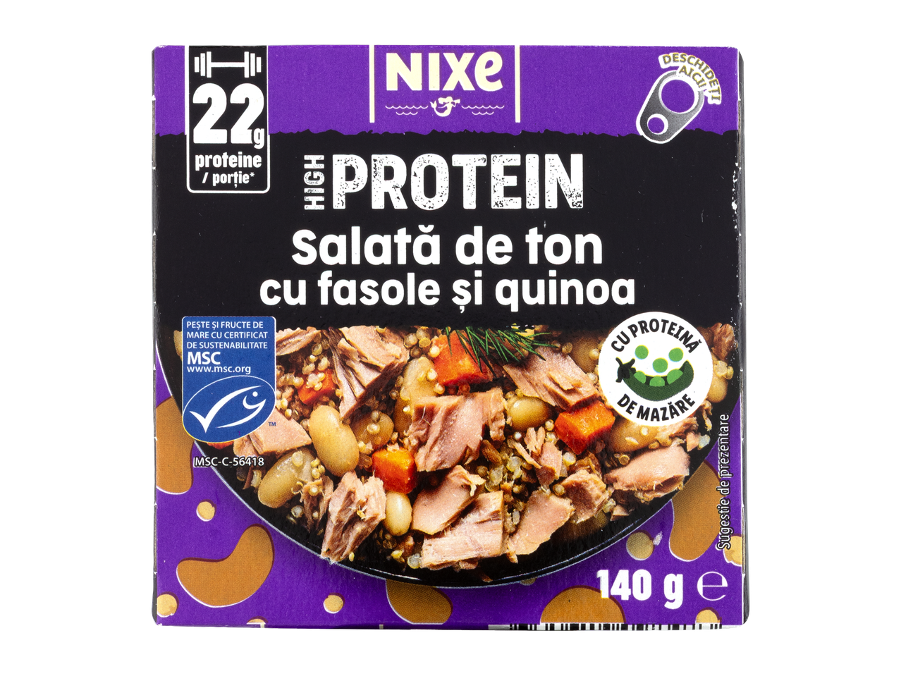 Salată de ton Nixe cu fasole și quinoa, 22g proteine, 140g