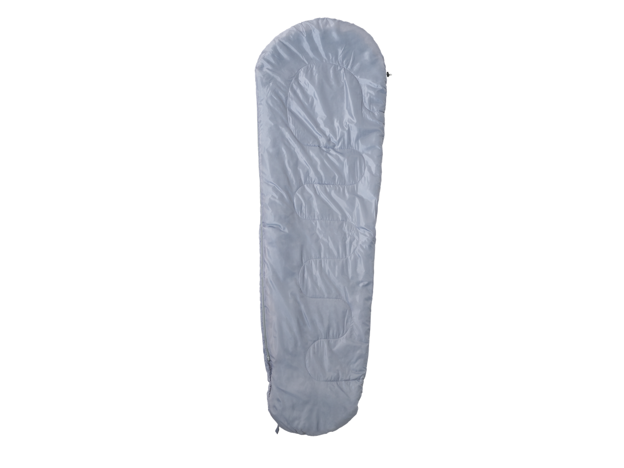 Saco de dormir CRIVIT cinzento com fecho lateral e acolchoamento em forma de S.