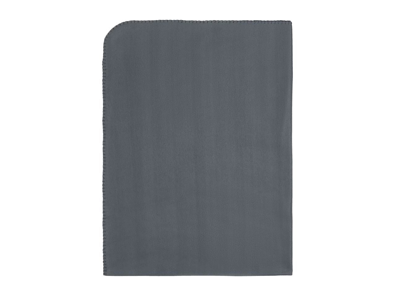 Dark grey fleece blanket with stitched edges and rounded corners