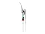 Pole saw and pruner with a long handle and rope mechanism for high branches.