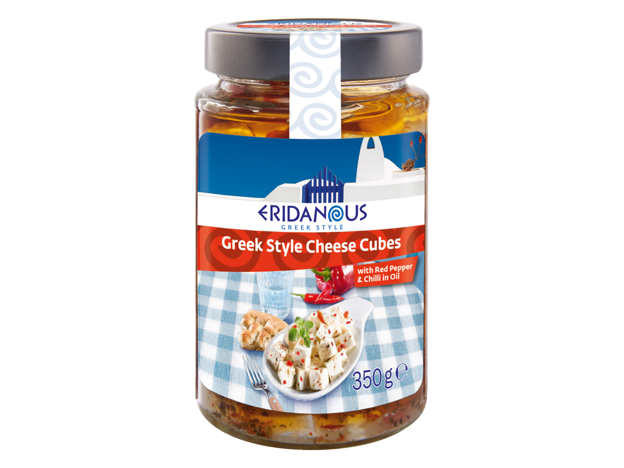 Eridanous Greek Style Cheese Cubes with Red Pepper & Chilli in Oil, 350g.