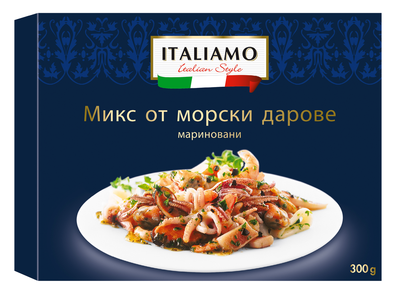Опаковка с маринован микс от морски дарове в италиански стил, 300 гр.