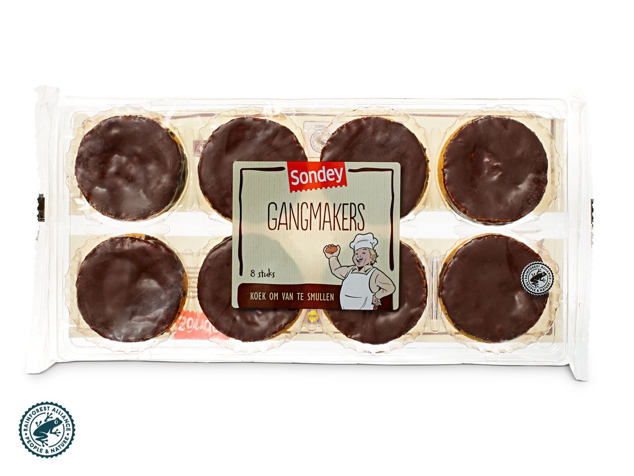 Sondey Gangmakers chocoladekoeken in verpakking.