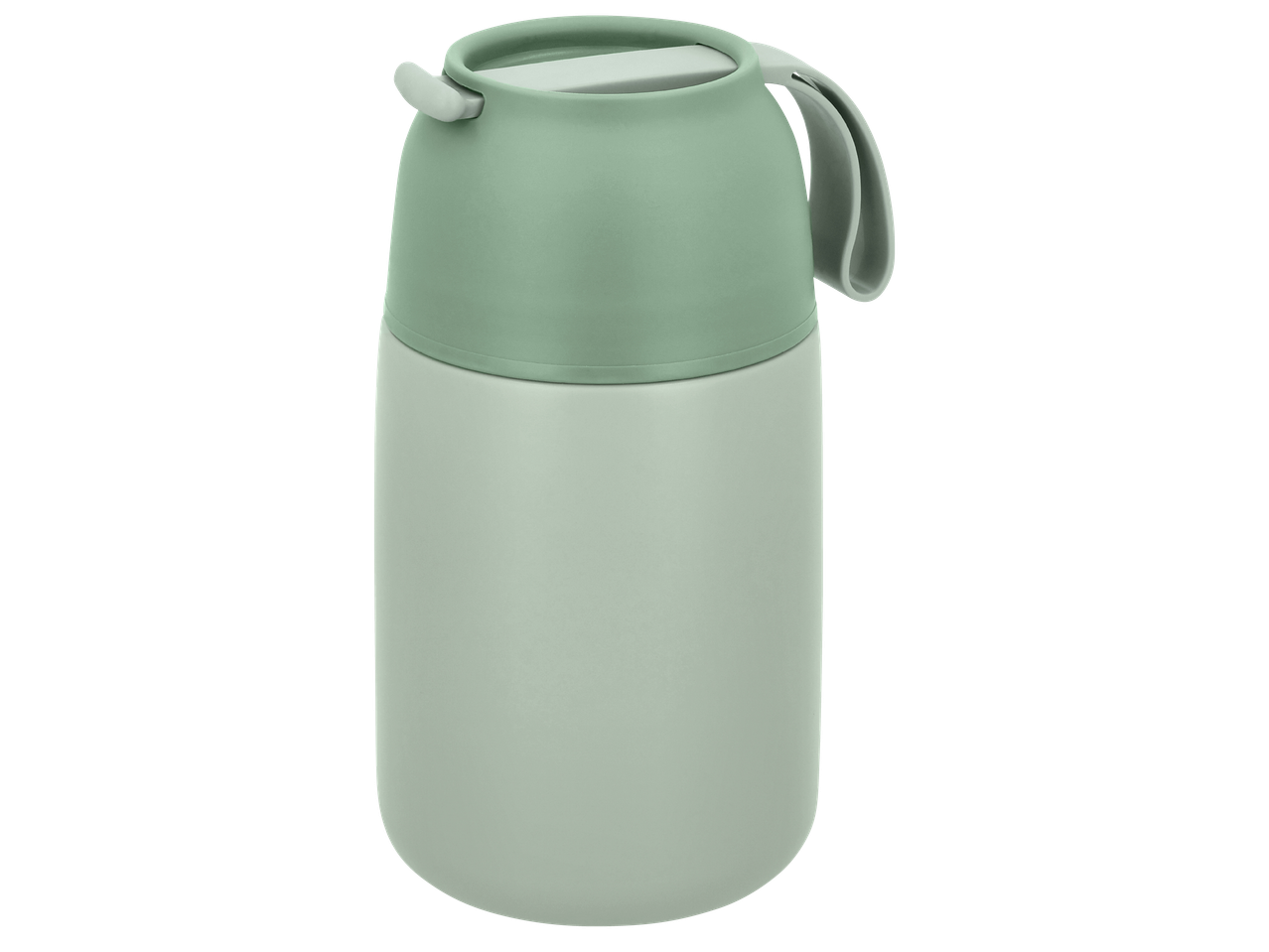 Термос в два нюанса на зеленото със сива дръжка и капак