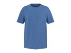 A plain blue men's short-sleeved t-shirt with a round neck.