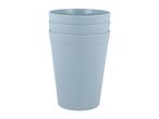 Stack of three light blue plastic tumblers.